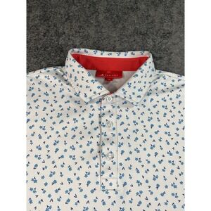 Redvanly Polo Shirt Mens Medium White Blue Floral AOP Golf Soft Stretch